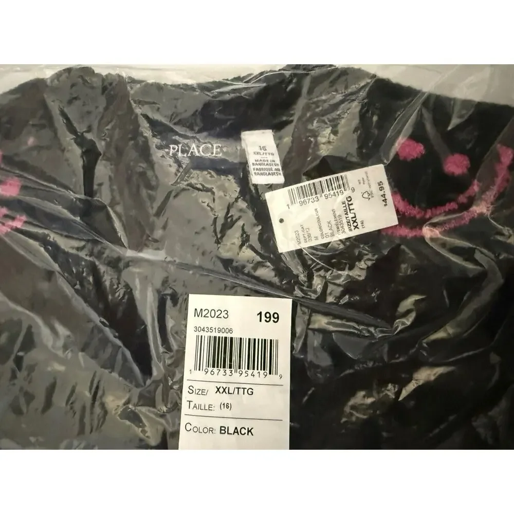 The Children’s Place Black Pink Smiley Happy Face Button Up Cardigan Size XXL 16